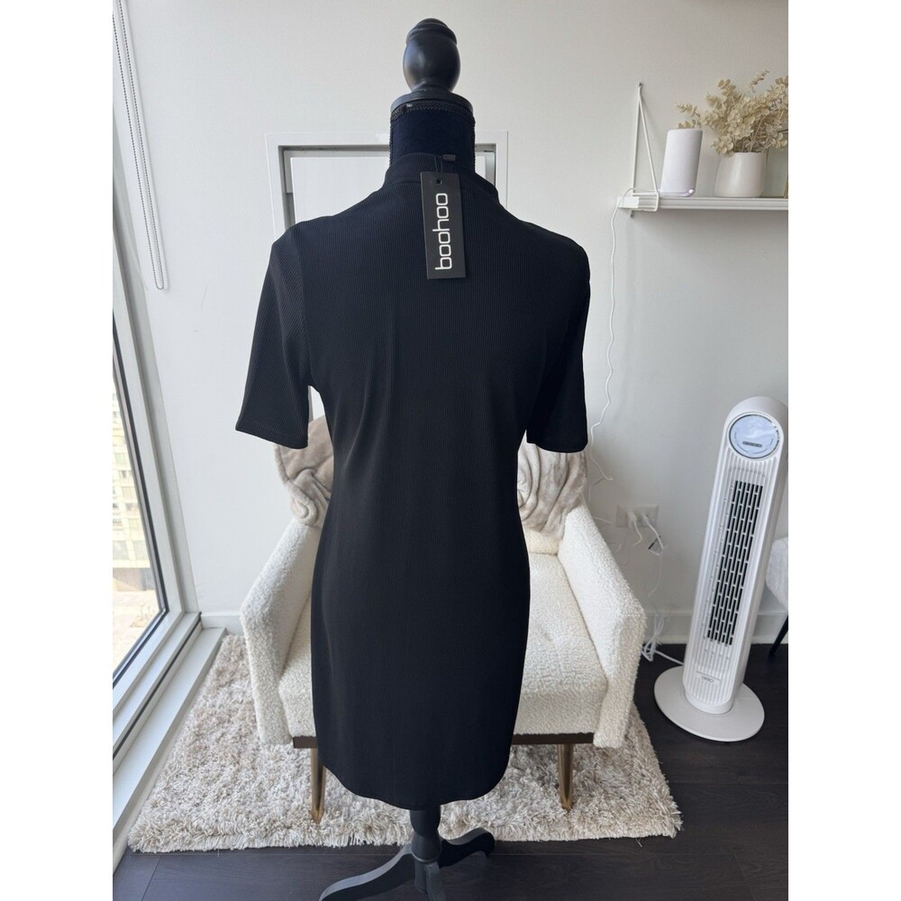 Boohoo Women's Black Ribbed Bodycon Dress High Neck Size 12 NWT - Picture 3 of 5